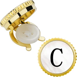 HAWSON 20mm Personalized Initial Cufflinks for Men - Mother-of-Pearl Wedding Gift Set, French Shirt Button Covers with Gift Box