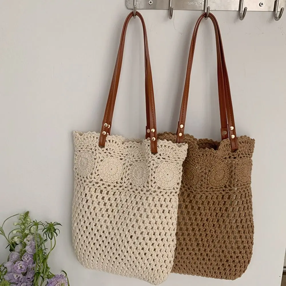 

Simple Shoulder Bag Hollowed Out Knitted Bag Bohemian Storage Bag Crochet Tote Bag Large Capacity Handbag Weave Bag Beach