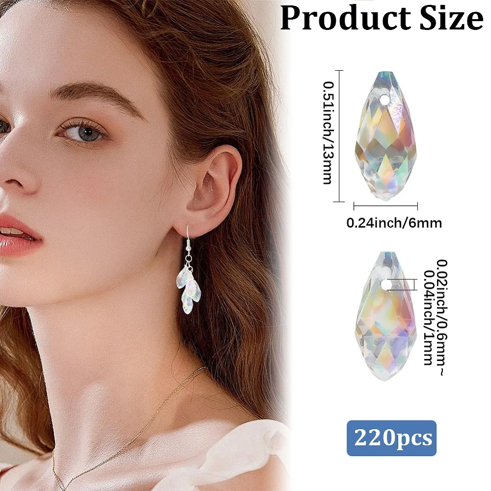 

220Pcs Electroplate Transparent Glass Faceted Teardrop Beads Top Drilled Beads AB Color Plated Violet 13x6mm Hole: 0.6~1mm