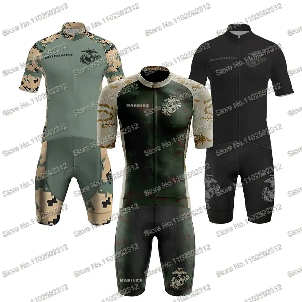 US Marines Team Cycling Jersey Mens Set Short Sleeve Light Camo Bicycle Clothing Summer Road Bike Shirt Suit Bicycle BibShorts