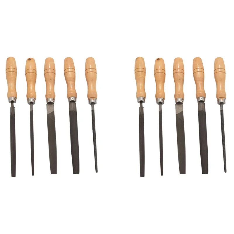 

AC88-High Carbon Steel File Set With Wooden Handles Rasp File For Wood, Metal, Plastic, 10 Pieces (Steel File)