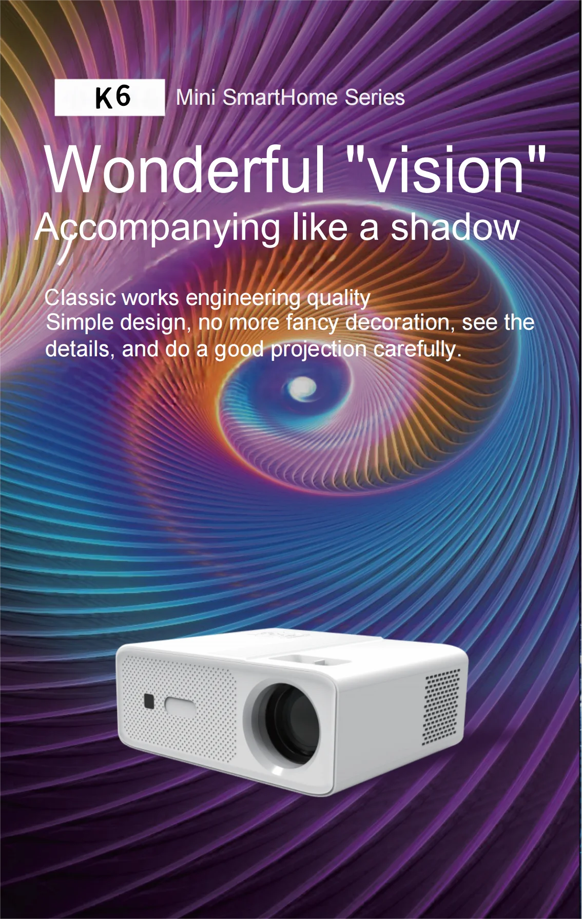 DHN K6 400 Ansi Lumens 1920*1080 Supported Resolution Mini Portable Home Projector For Home Usage And Small Bar