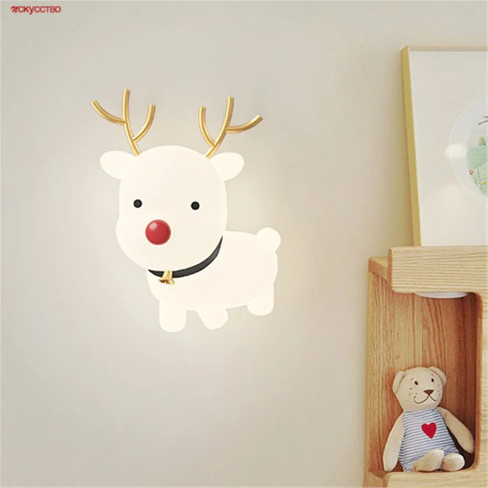 

Cartoon Christmas Deer Kids Led Wall Lamp Creative Home Decor Restaurant Dessert Shop Indoor Sconces Festival Lighting Fixtures