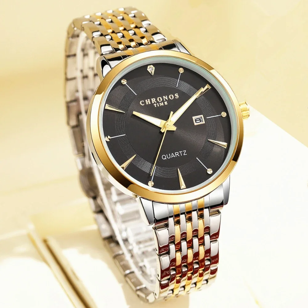 CHRONOS Luxus Sport Männer Uhr Wasserdicht Leucht Edelstahl Datum Armbanduhr Für Mann Quarzuhr Business herren Uhren