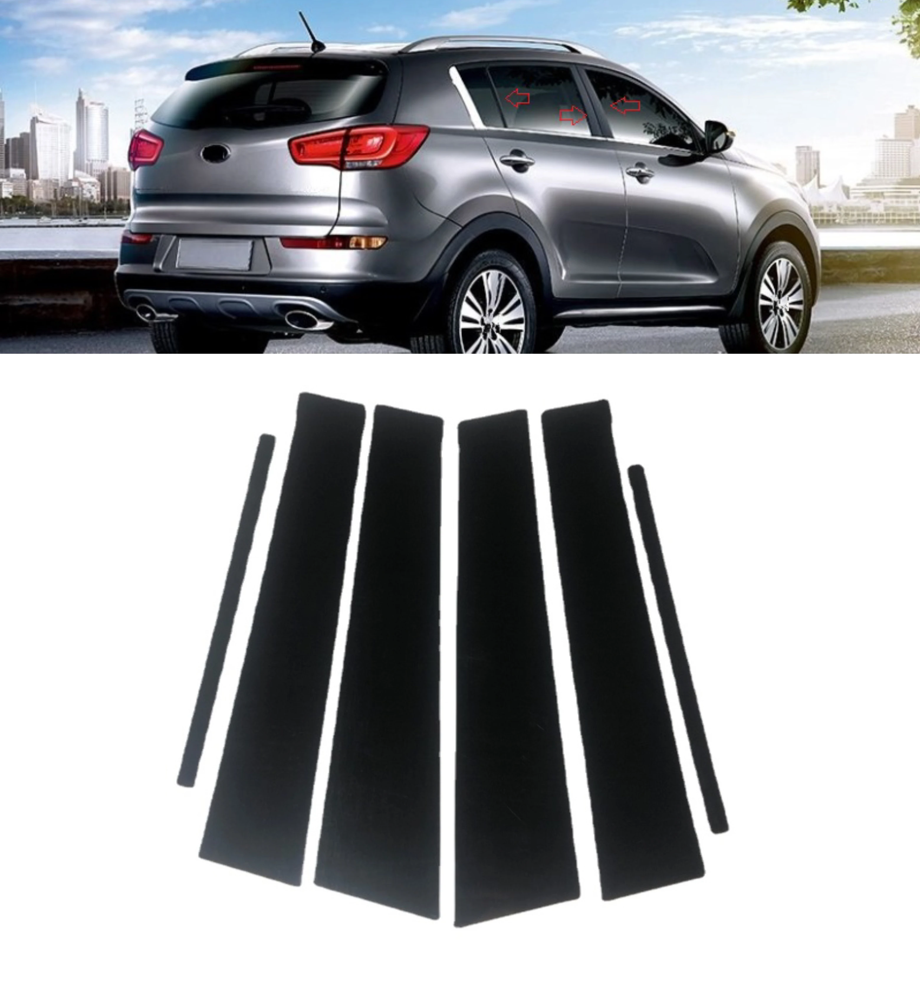 6Pcs Car Door Window Pillar post Trim Covers Sticker per KIA Sportage R 2011 2012 2013 2014 2015 2016 2017