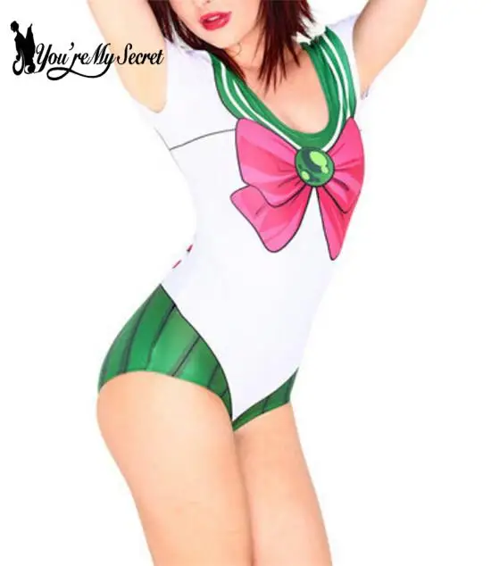 [You\'re My Secret] Women Anime Swimwear Star Digital Printed Summer Short Sleeve One Piece Swimsuit Slimming Beach Wear