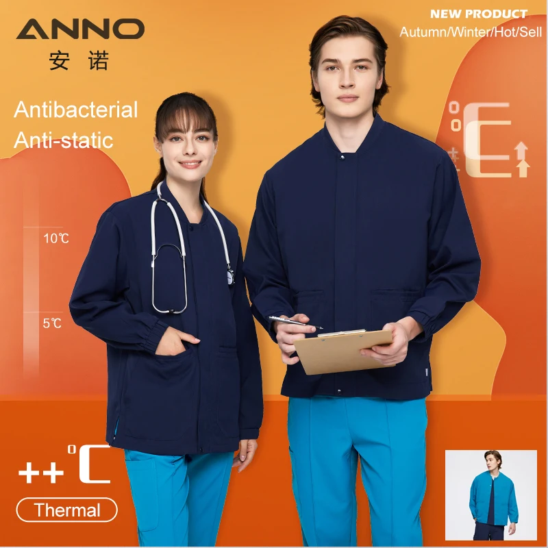 Anti-estático esfrega jaquetas antibacte tecido térmico outfit out casacos médico hospital enfermeira uniformes outono inverno sobre casacos