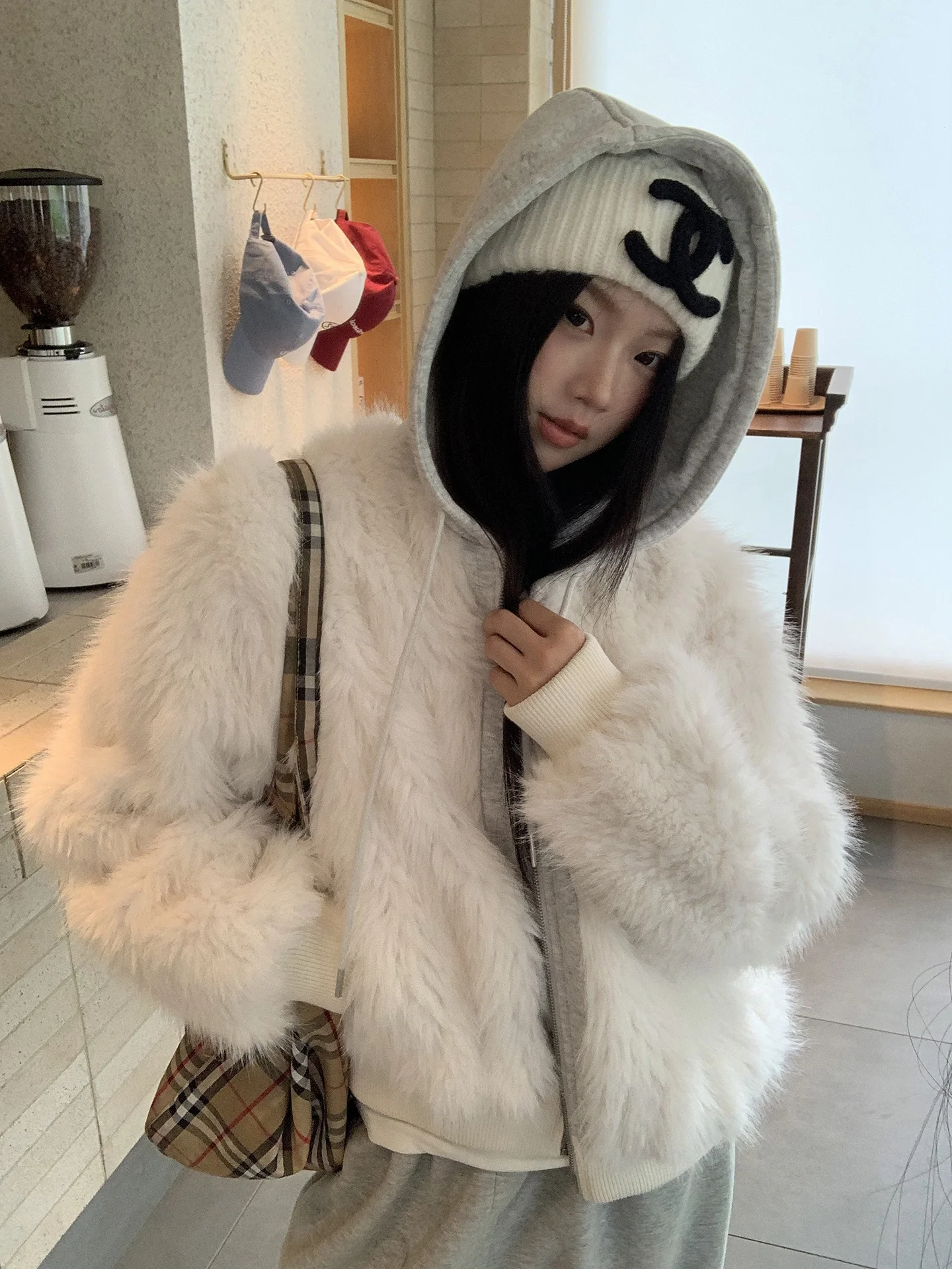 Rouge Celebri Studio femmes fausse fourrure Jaet automne hiver nouveau Sle à capuche rembourré coton manteau blanc coton gilet moelleux doublé