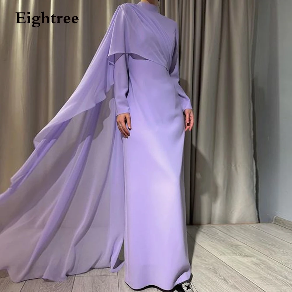 

Eightree Purple Prom Dresses for Women Long Sleeves Floor Length Wedding Party Gowns Guest Saudi Chiffon Dress Special Events