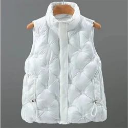 2024 Autumn Winter Women Short Vest Female Embroidery Sleeveless Jacket Coat Stand Collar Korean Coat