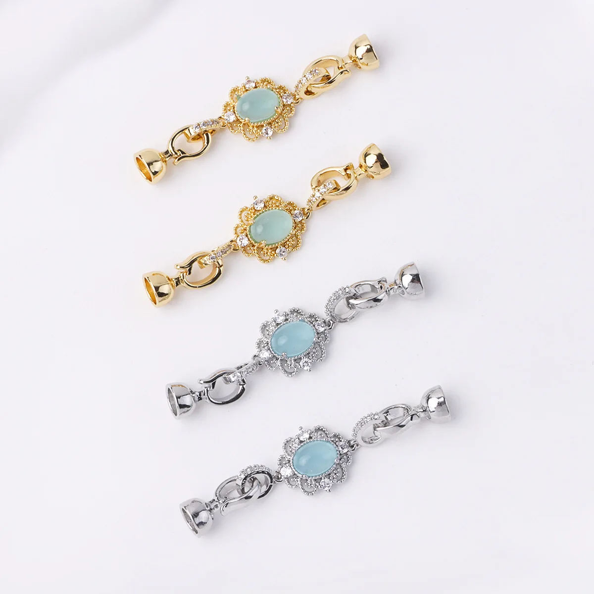 1 Piece Copper Gold-plated Zircon Retro Oval Pearl Buckle Necklace Bracelet Connecting Buckle DIY Handmade Jewelry Accessories