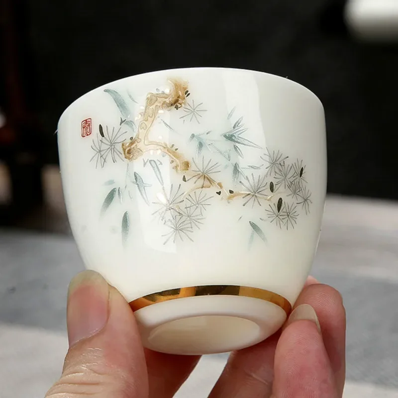 Chinese Ceramic Teacup, Small Wine Cup, Upscale Gift, Exquisite Translucent White Jade Porcelain Tea Bowl, Teaware, 70ml