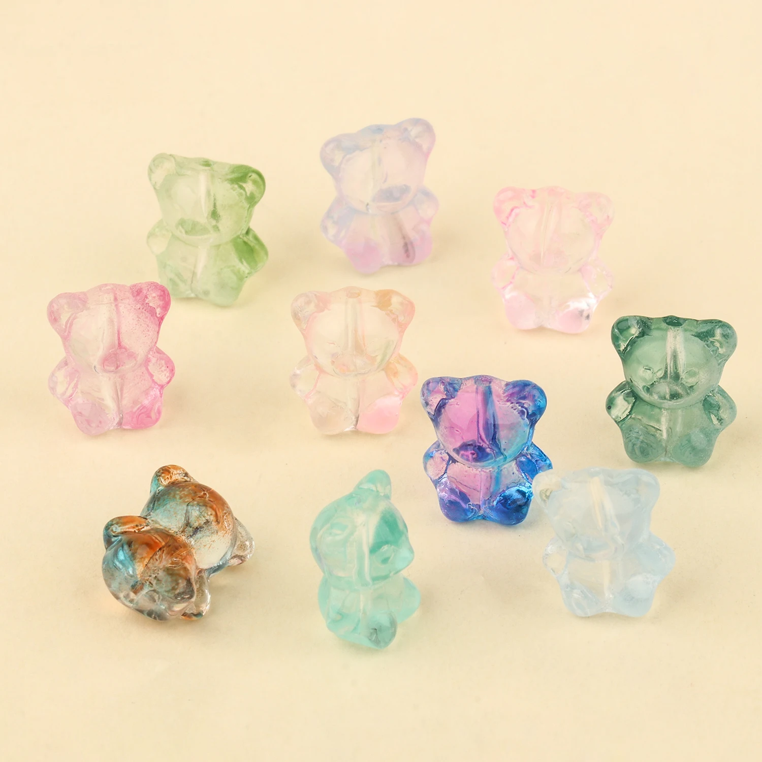 20pcs 14x12mm Multicolor Bear Beads Vertical Hole Transparen Loose Spacer Beads For Jewelry Making DIY Bracelet Necklace Earring