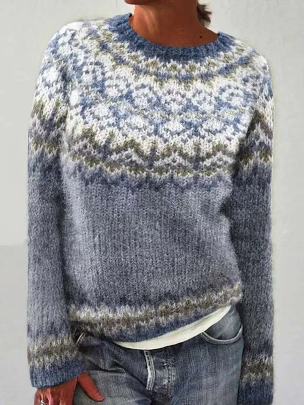 

Women's round Ne Color Blo Sweater Loose Faion Comfortable Long Sve Autumn Commute Sle Single Piece Other Material