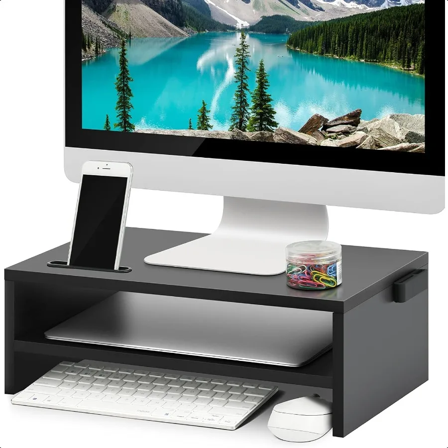 

Monitor Stand Riser 16.5 Inch 2 Tier Computer Printer Shelf Stand for Laptop Computer Screen Storage Desktop Stand with Phone H