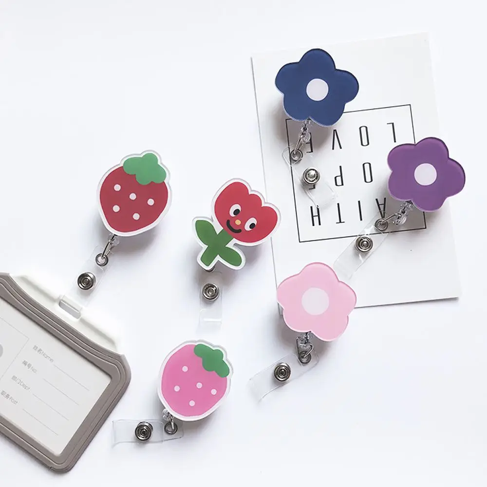 

Supplies Korea Flowers Cartoon Student Acrylic Reel Clip Name Card Holder Retractable Badge Reel Badge Holder ID Card Clips