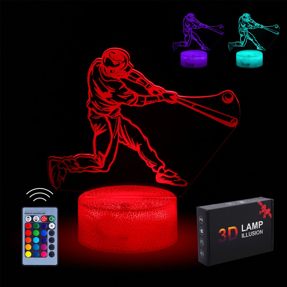 16 cores 3d beisebol luz noturna com controle remoto quarto cabeceira decoração de mesa lâmpada ambiente candeeiros de mesa crianças presente aniversário