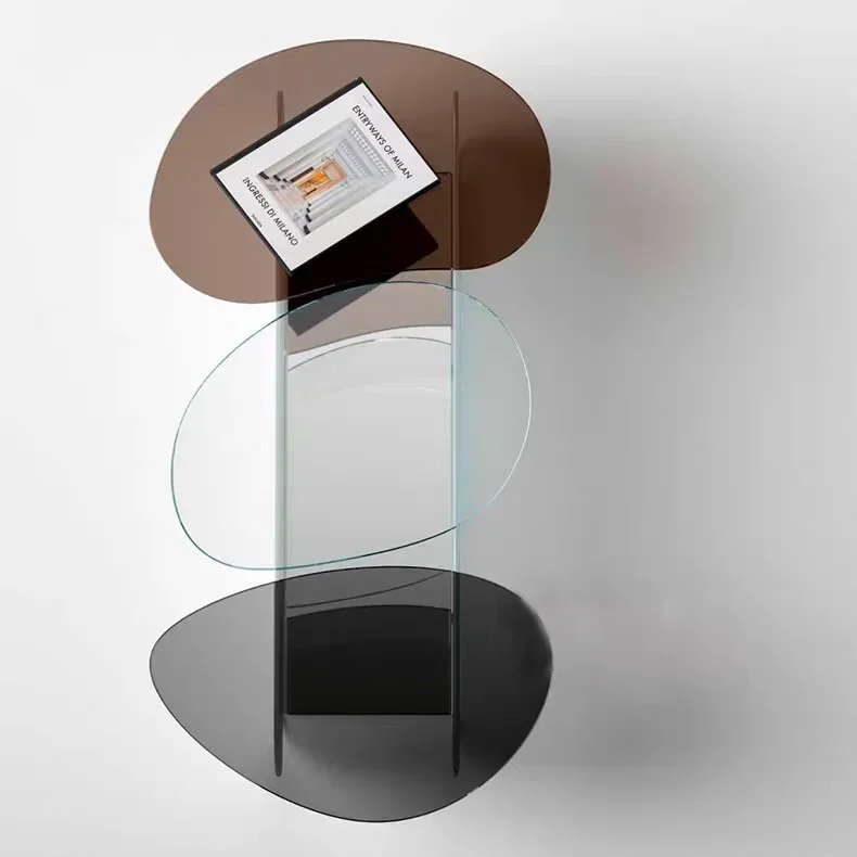 

Modern tempered glass , living room minimalist three-color tea table, special-shaped table, transparent coffee table