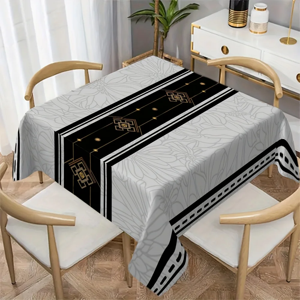 One elegant European-style tablecloth featuring floral and geometric patterns - rectangular polyester fabric.