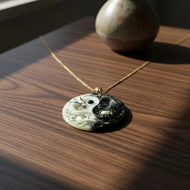 Yin Yang Twin Dragons Necklace Enamel Animal Pendant Adjustable Mythical Choker for Daily Wear Myth Lovers Gift