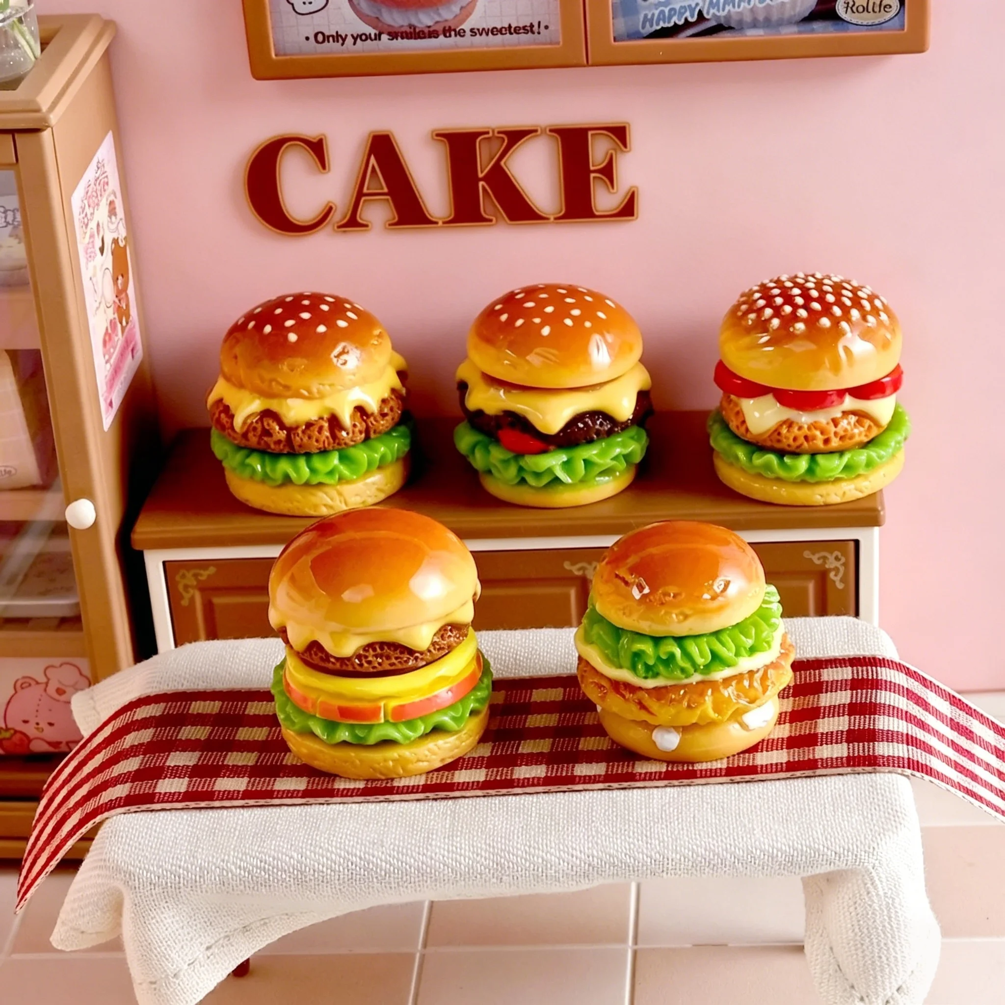 Miniature Burger Fake Food Resin Charms 5 Styles Dollhouse Kitchen Decor Flatback DIY for Cream Craft