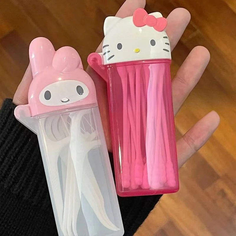 Hello Kitty My melody Kawaii creative doll shape household portable cotton swabs and dental floss portable packaging storage box