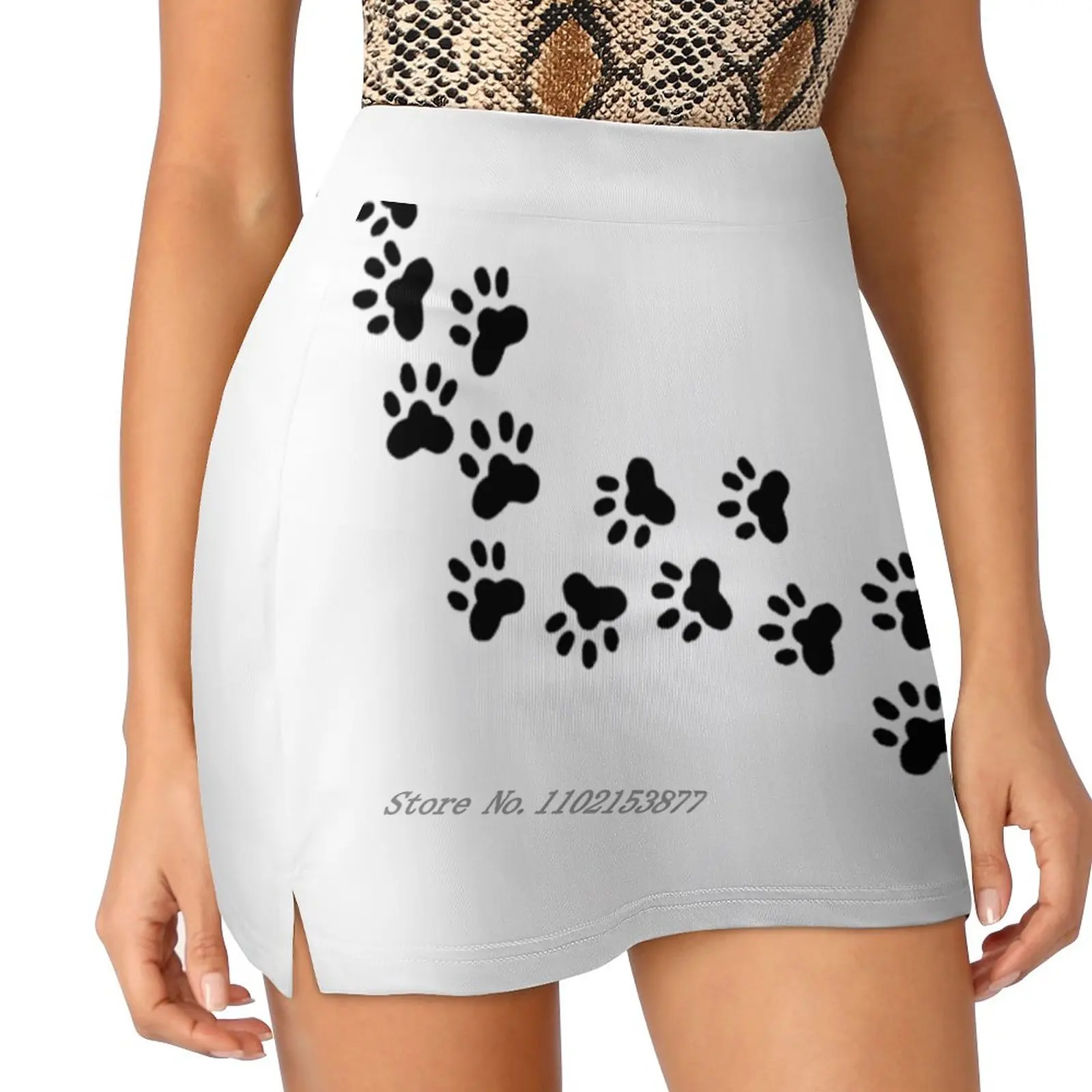 Animal Footprints Women's Fashion Sporting Skirt With Pockets Tennis Golf Running Skirts Animals Cat Dog Bunny Rabbit Kitten