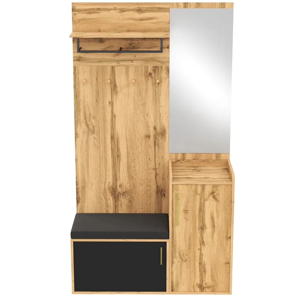 PINGGO Kompakter Kleiderschrank mit Spiegel und Sitzfläche, Kleiderschrank mit Schuhregal und Haken, kompakter Kleiderschrank, der an der Wand bohren muss – Detail 11