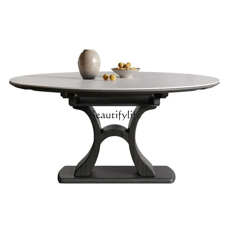 

FG11Rock slab dining table light luxury household small apartment variable round table telescopic folding solid wood