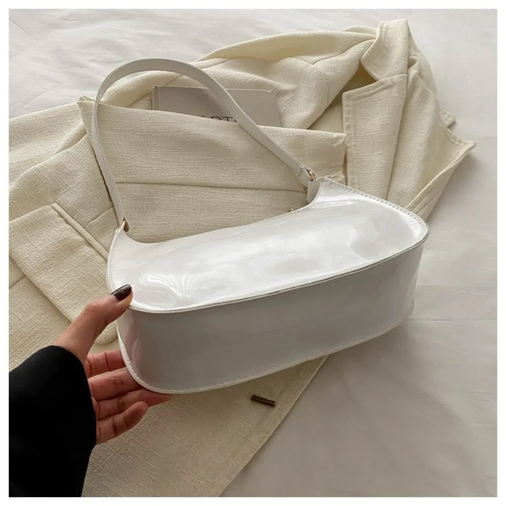 Vintage PU Leather Underarm Bag Small Bright Color Handbag Purse Solid Color Hobo Bag Women