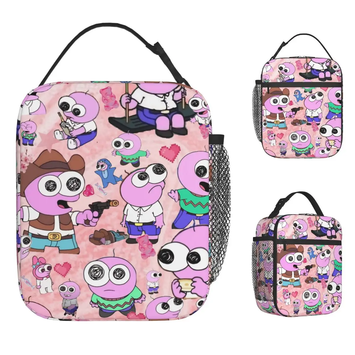 Cartoon S-Smiling Friends Lunch Bag For Child Graphic Design Lunch Box Casual Office Cooler Bag Portable Oxford Tote Food Bags