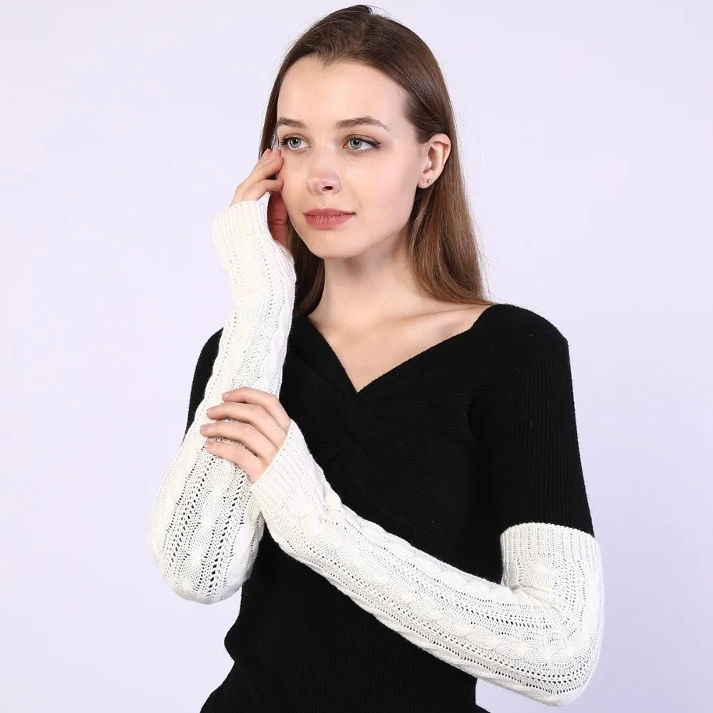 Fashion Solid Color Fingerless Gloves Long Black Arm Wrist Sleeve Arm Sleeve Mittens Over Elbow Gloves Girls