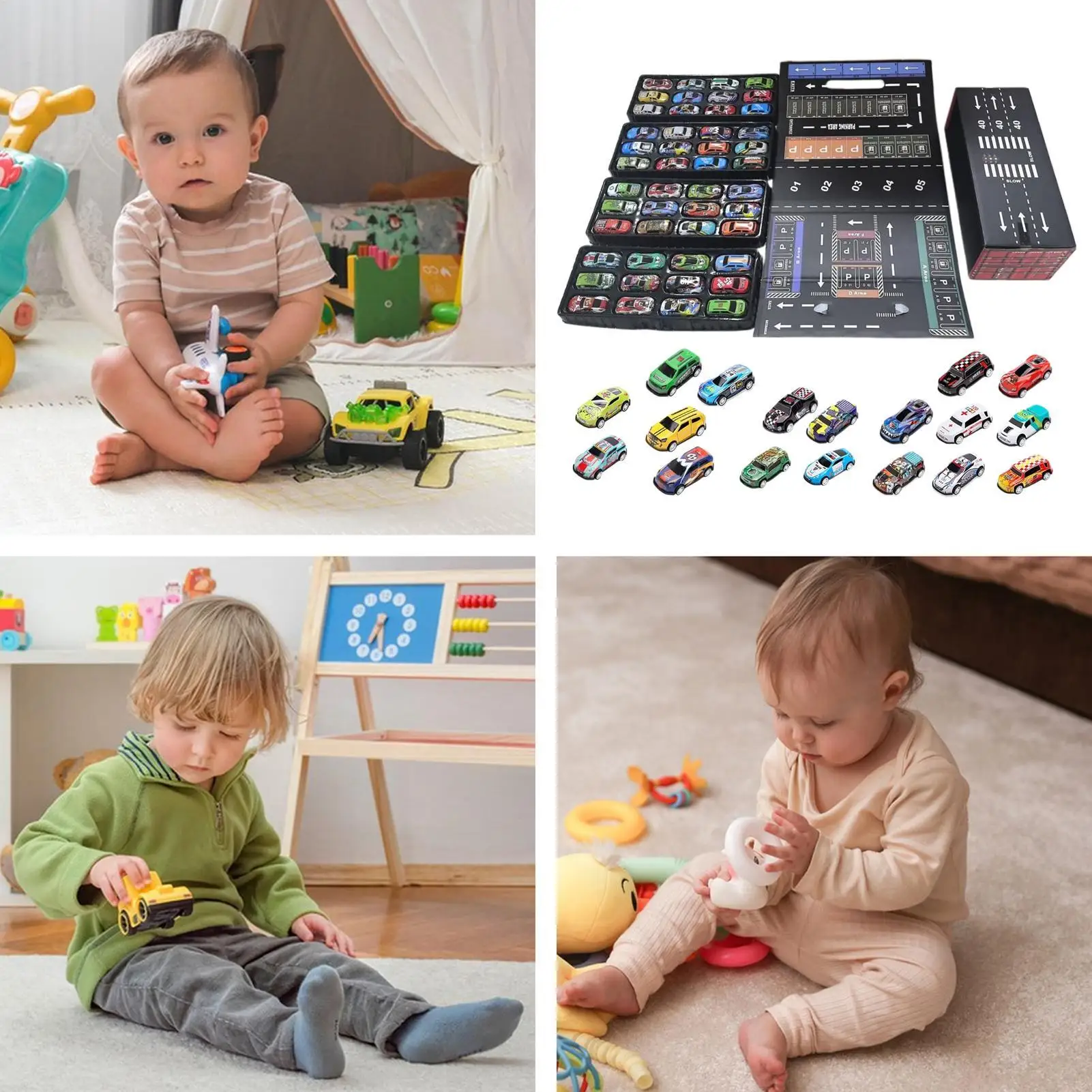 Pull Back Cars 48 Pieces Metal Vehicles with Built-in Garage Die-Cast Toy Cars for Kids Christmas Birthday Travel Classroom