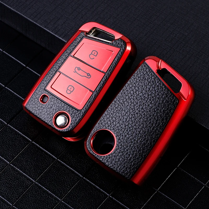 TPU Leather Shell For VW Volkswagen Golf 7 MK7 Tiguan MK2 For SEAT Ateca Leon FR 2 Ibiza For Skoda Octavia Car Key Case Cover
