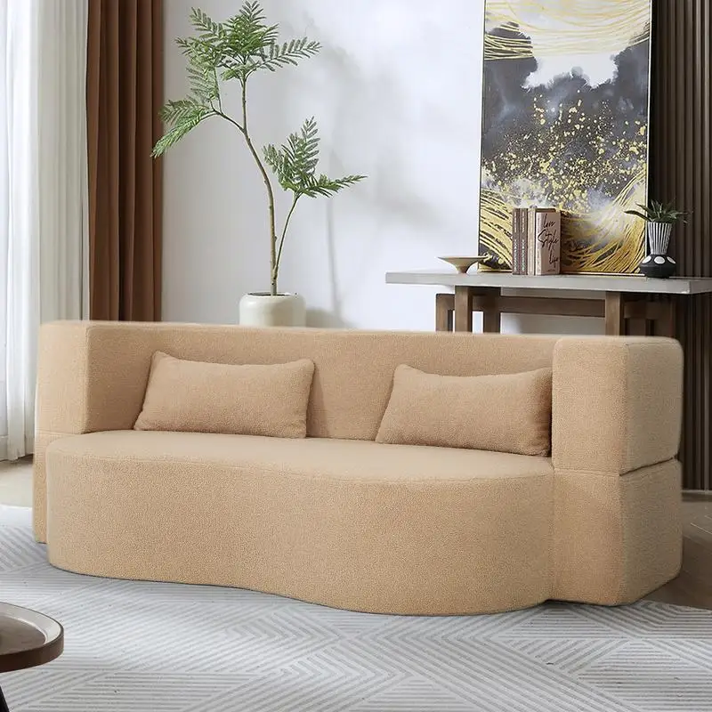 أريكة سرير قابلة للتحويل 2 في 1 بالحجم الكامل مع قماش تيدي ناعم، لا يتطلب التجميع، أريكة بمقعدين موفرة للمساحة للأطفال الصغار #1