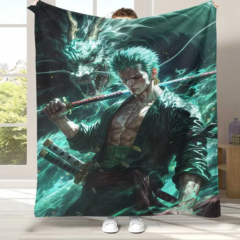 3D Anime Zoro One P-Piece Straw Hat Pirates Soft Flannel Throw Blanket,Cozy Warm Blanket for Bed,Sofa,Living Room,Picnic,Camping