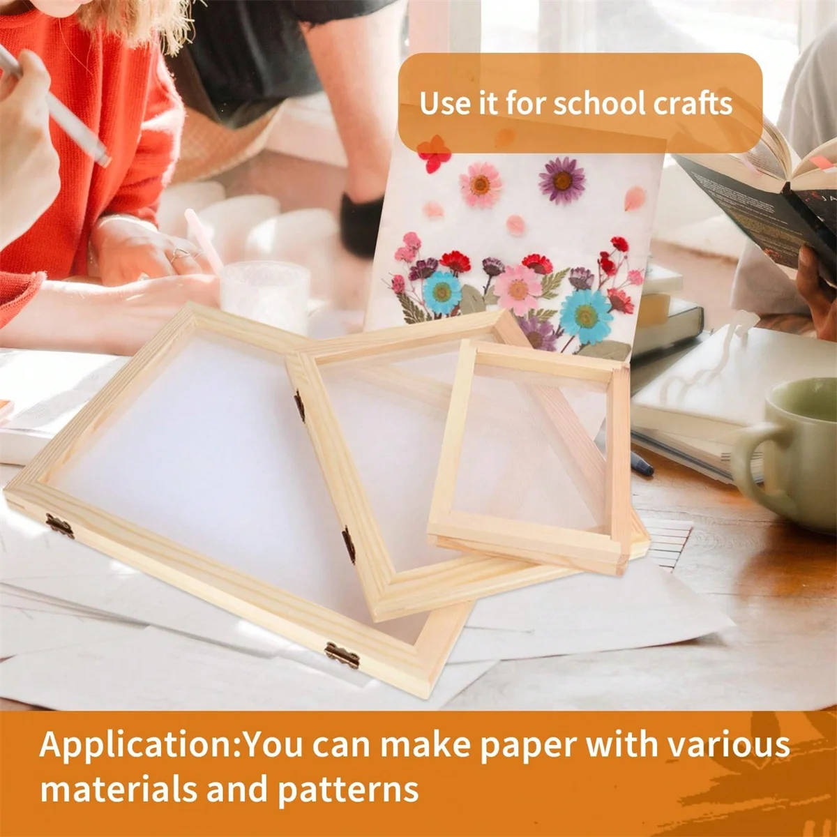 3pcs/set Paper Making Wooden Frame Wooden Paper Making Screen Paper Making Mold 3 Sizes Wooden Frame for DIY Paper Craft Making - view 2