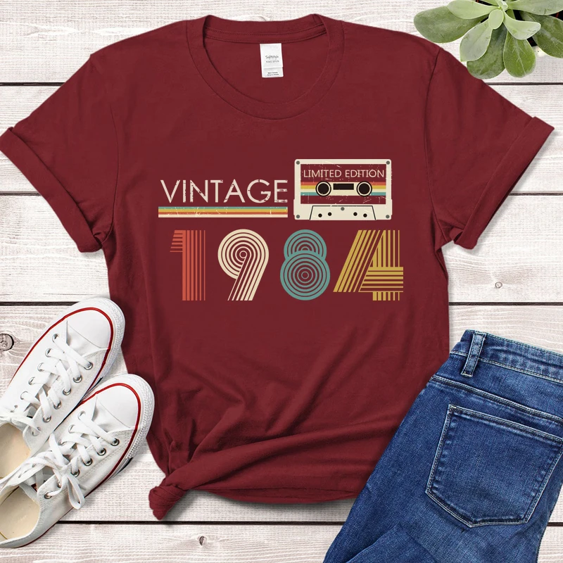 Cassette Vintage 1984 40th 40 Years Old Birthday Party Women T Shirts Limited Edition Retro Graphic Tee Cotton Classic T-shirts