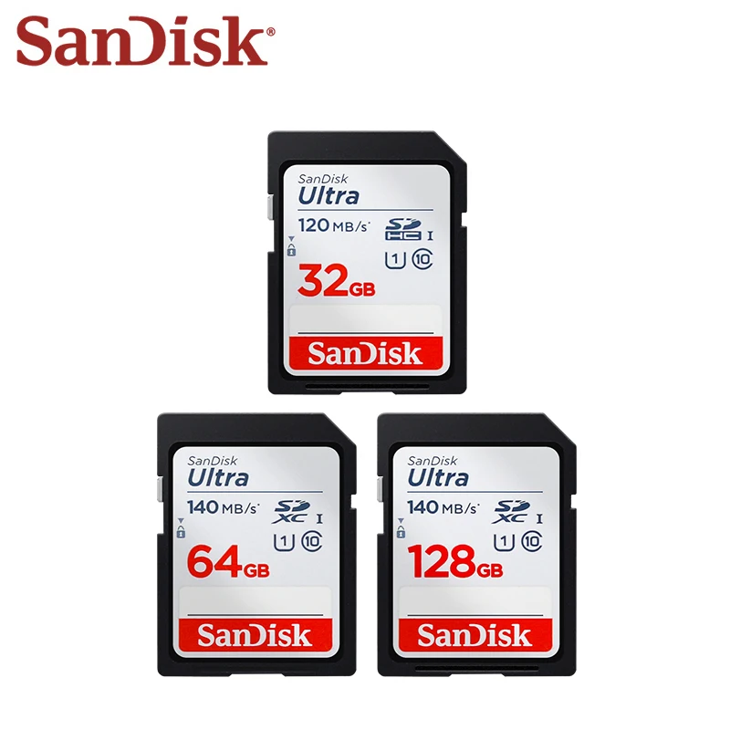 20PCS Wholesale SanDisk UHS-I SD Card SDHC 32GB SDXC 64GB 128GB U1 C10 Up to 140Mb/s Flash Memory Card for Camera