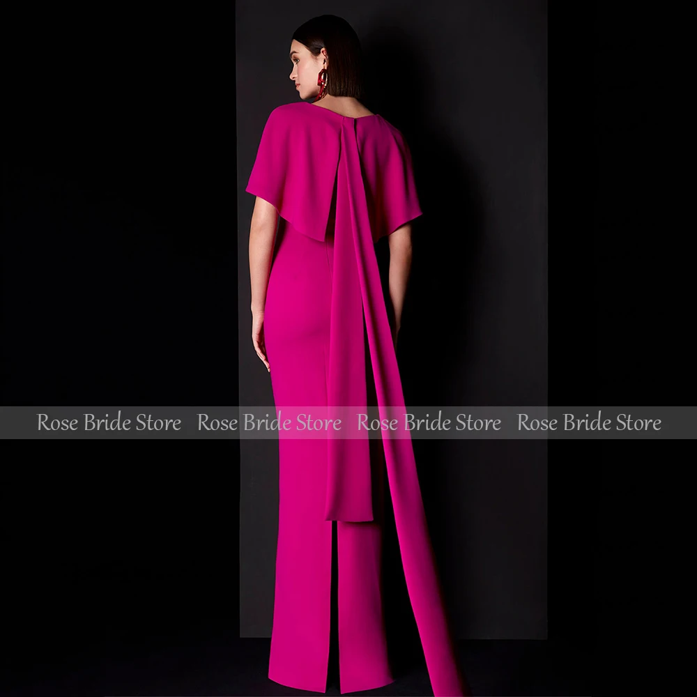 Wedding Guest Dresses for Women 2025 O Neck Cape Rose Red Formal Evening Gown Column Floor Length Mother of the Bride Dress Long