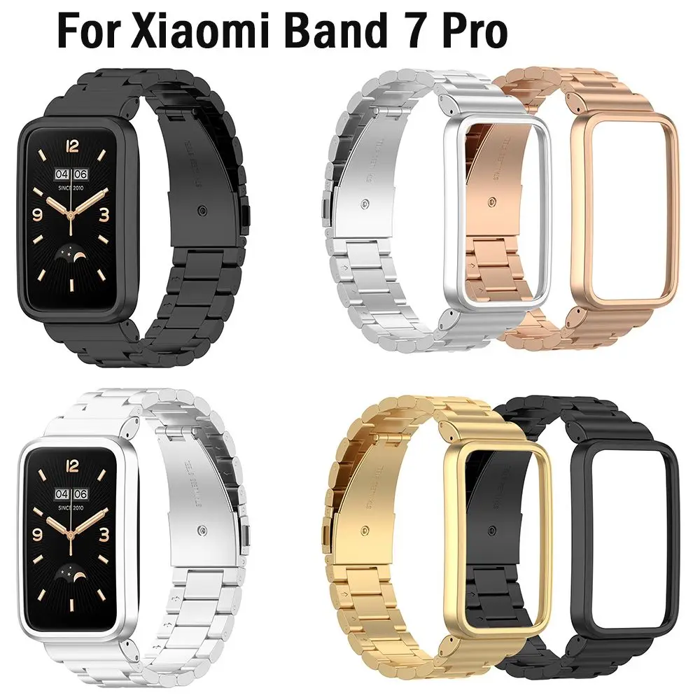 New Protector Frame Watchband Metal Case Bracelet Stainless Steel Strap For Xiaomi Band 7 Pro