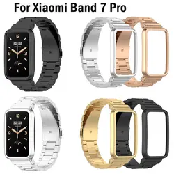 New Protector Frame Watchband Metal Case Bracelet Stainless Steel Strap For Xiaomi Band 7 Pro