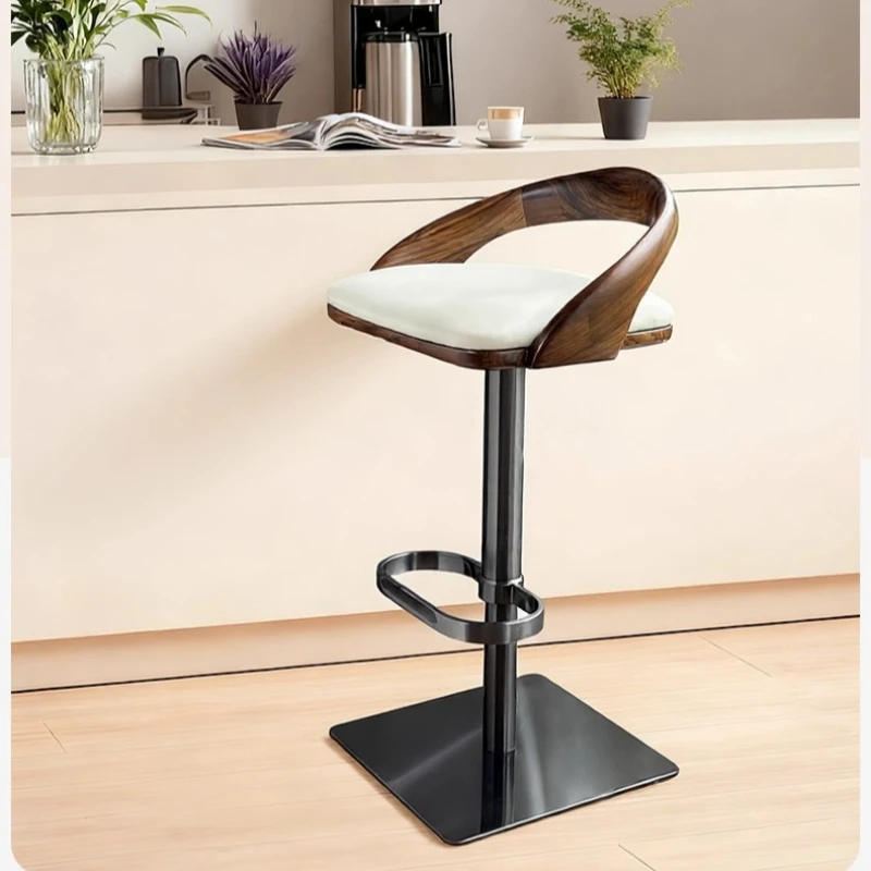 

Italian light luxury island bar chair modern simple household backrest liftable rotating high stool ebony solid wood bar stool