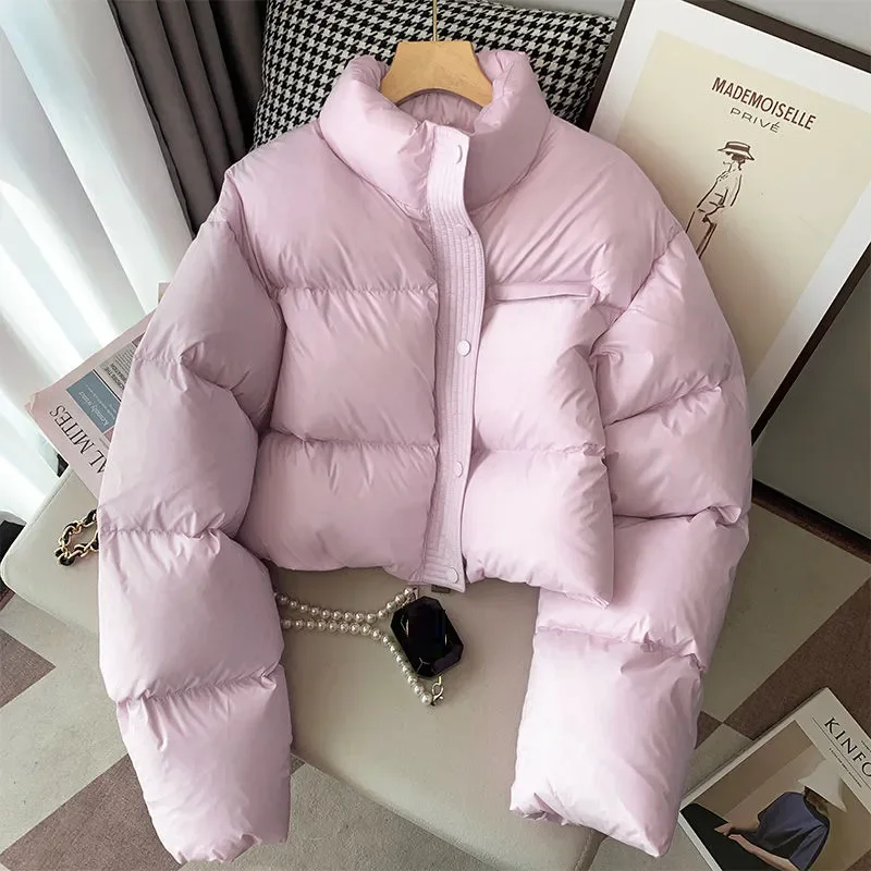 2024 New Short Thick Cotton Padded ParkaPuffer Jacket Winter Women Stand Collar Zipper Parkas Women\'s Coat Winter Outwear