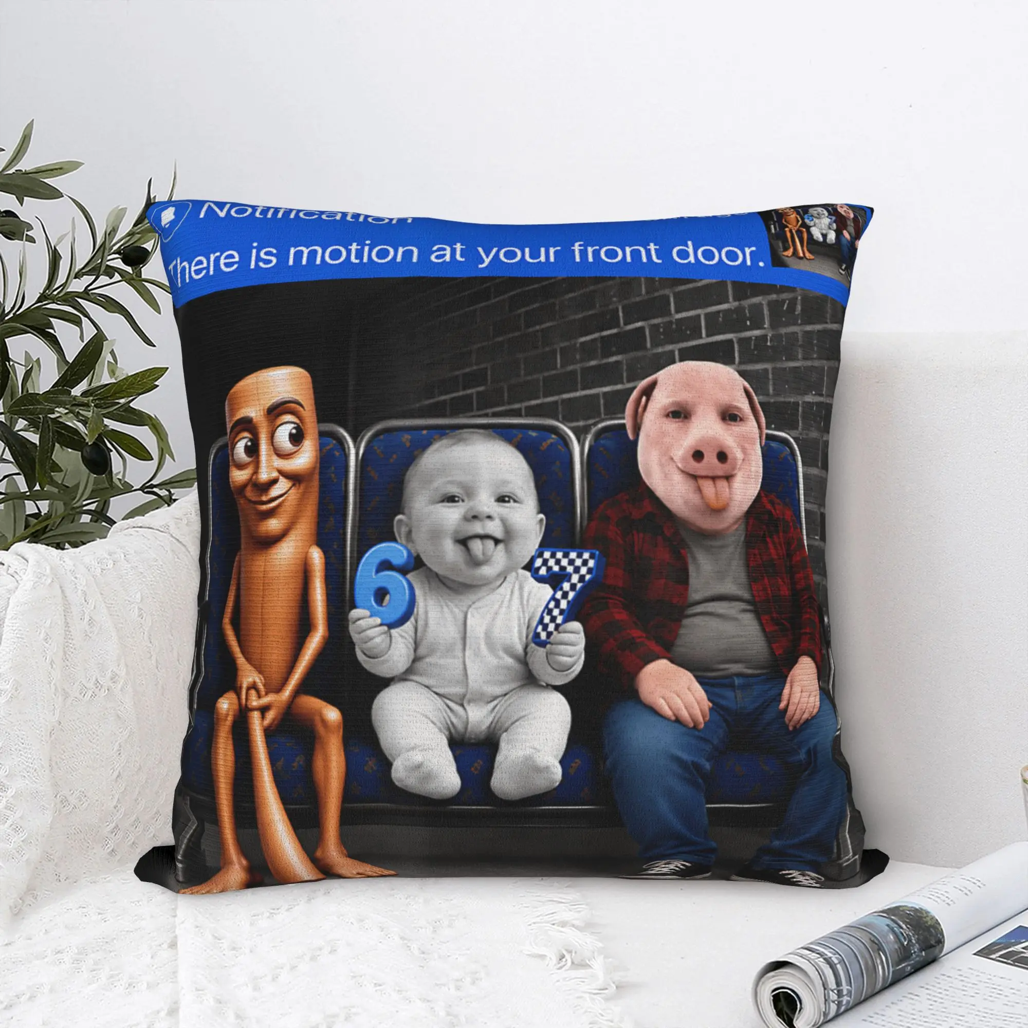 Motion Tung Tung Tung Sahur John Pork Ai Baby 67 Meme Pillow Case  Retro Pillow Cover Soft Pillowcases For Office Car Home Decor