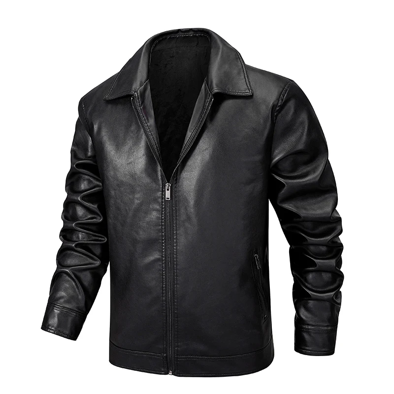 

Spring Autumn Men's Motorcycle Bike Leather Jackets Solid Windproof PU Bomber Coat Zippers Sleeve