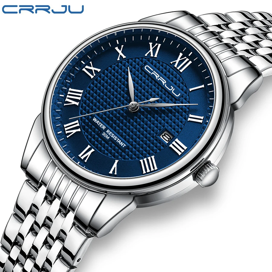 

CRRJU Watch for men Military Sport Wrist Watch Gold Quartz Steel Waterproof Male Clock Watches Relogio Masculino