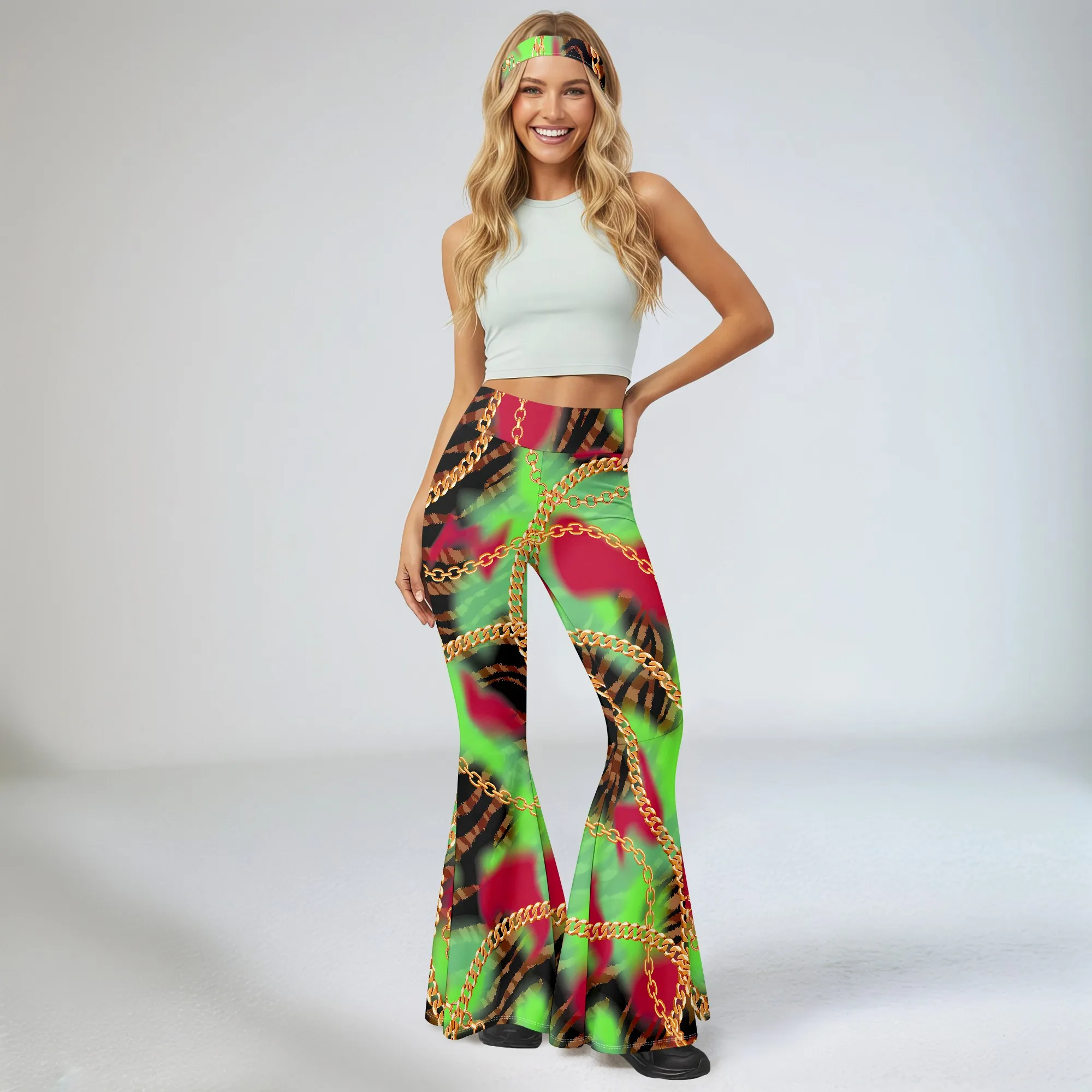 

Women's Spring And Summer Casual 3D Striped Printed Flared Pants, High Waisted Fashionable Flared Pants.