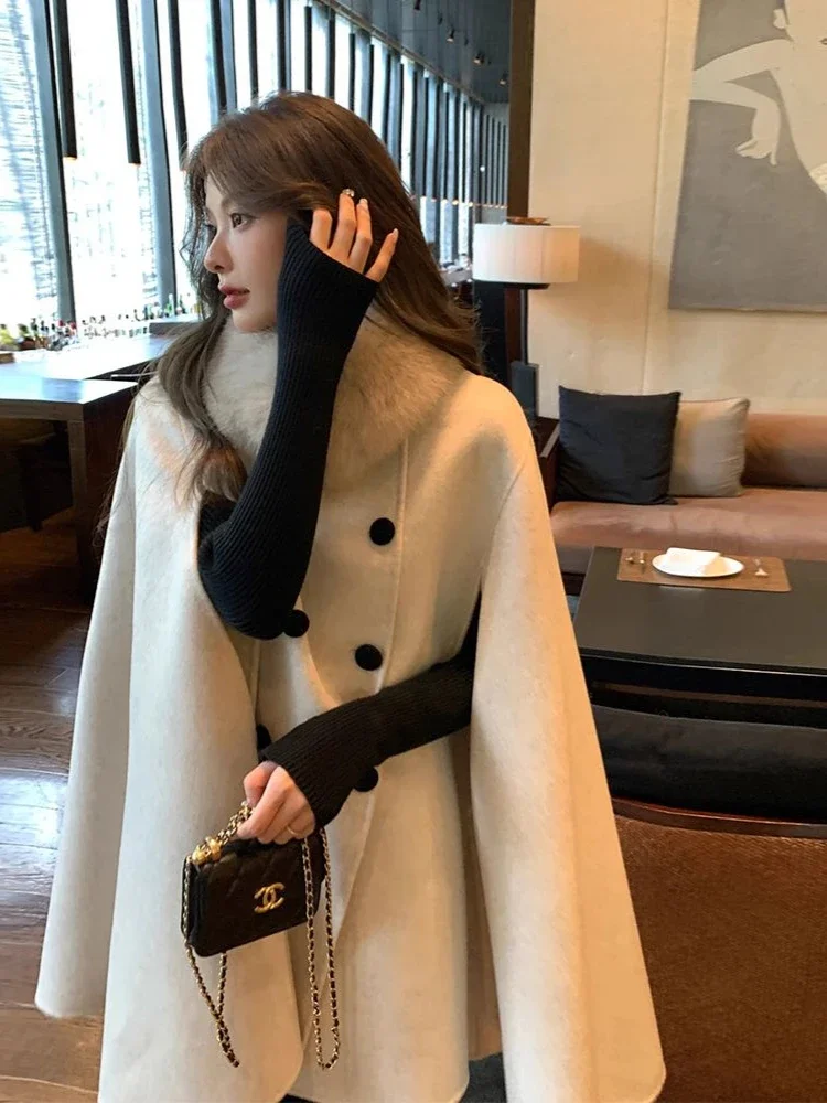 Cloak Type 2024 Autumn/winter New College Style Coat Foreign Style Casual Female Slouchy Long Style Casaco Feminino