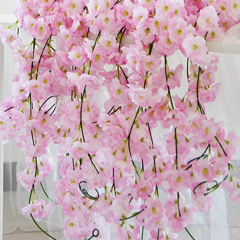 

2 pcs Simulated Cherry Blossom Artificial Flower Vines Wedding Hanging Decor Fake Floral Vine Home Festive Celebration Supplies